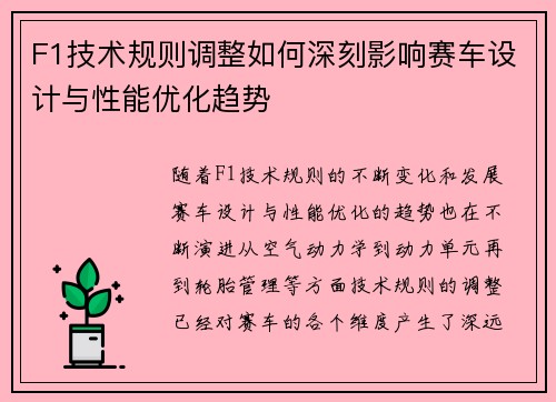 F1技术规则调整如何深刻影响赛车设计与性能优化趋势